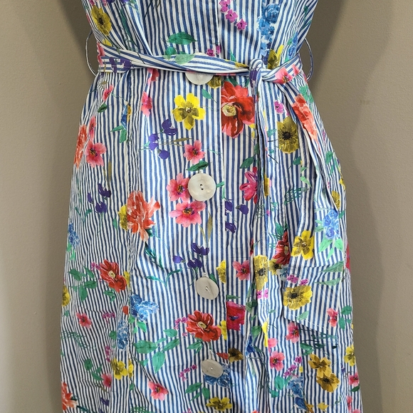 ZARA FLORAL STRIPED DRESS WITH POCKETS - Picture 5 of 7